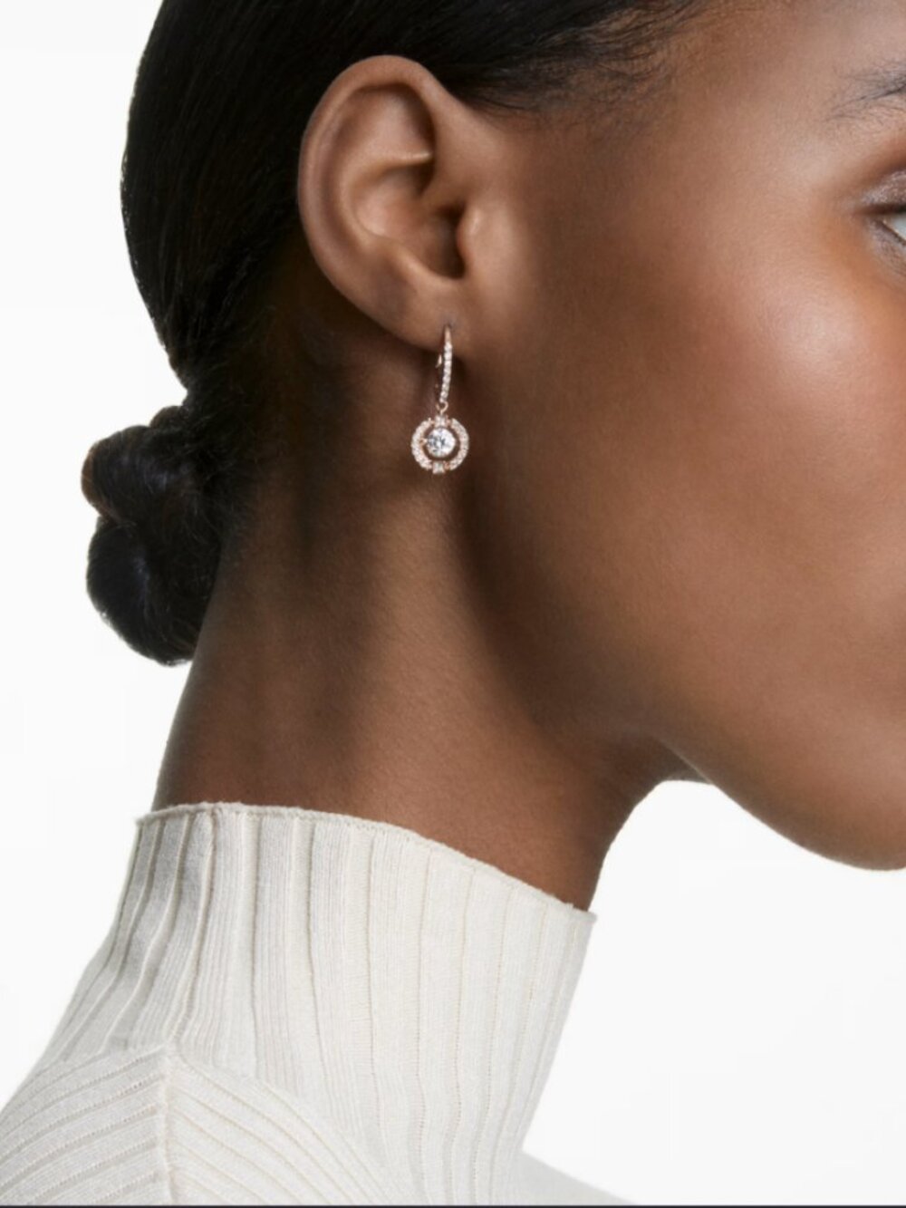 Swarovski Una drop earrings Round cut, White, 18K rose Gold Plated 5504753